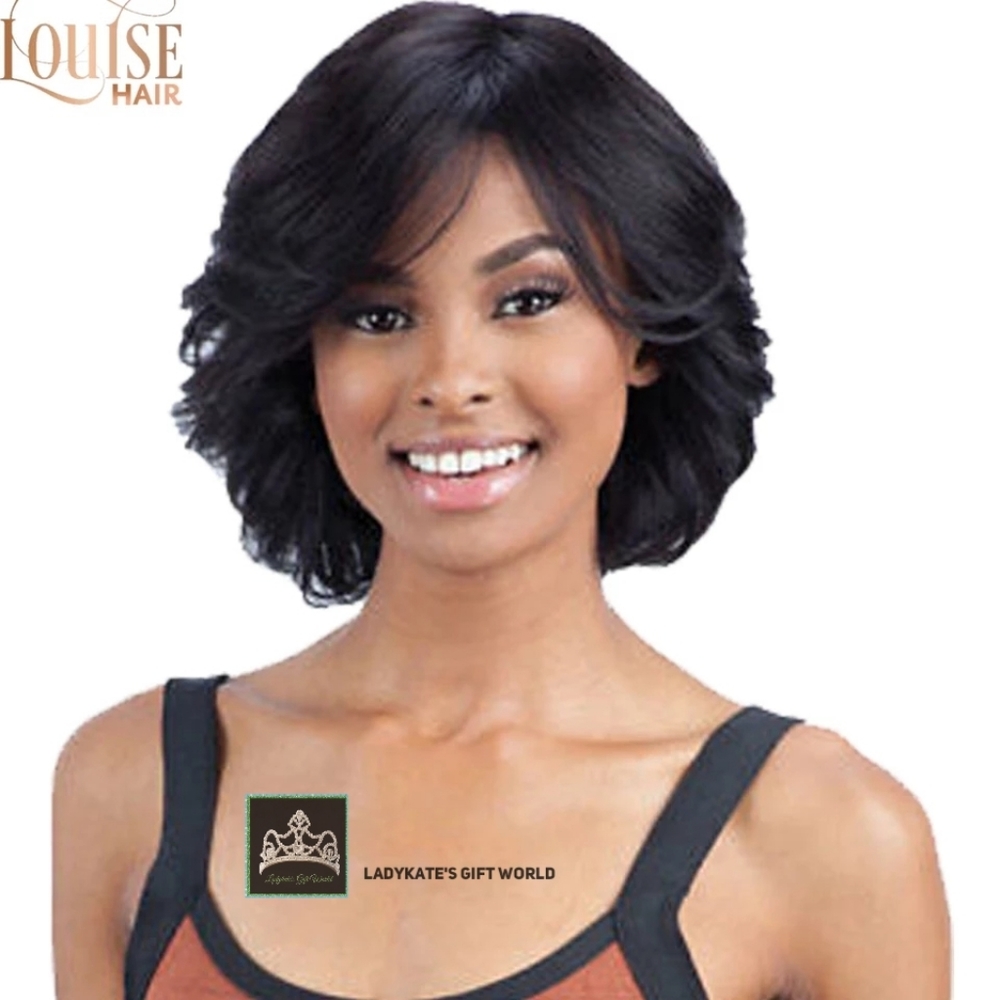 Louise Hair Women's Short Wavy Wigs.  Natural Black, Synthetic Wig 10inch.